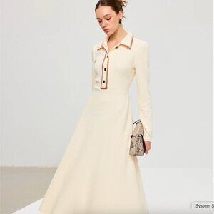 Commense Contrast Trim Collared Midi Dress Medium NWT Off white